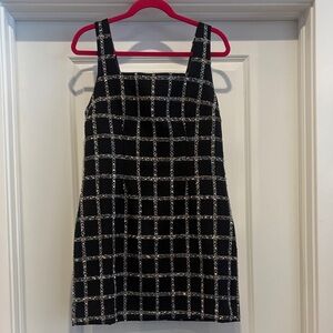 Jason Wu Black and Blue Plaid Beaded Sparkle Wool blend Square neck Dress